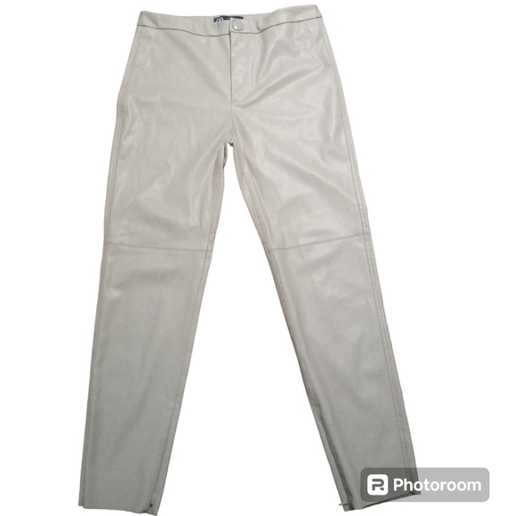 Zàra High Rise Tan Zip Ankle Faux Leather Skinny Pants Size XL - Picture 1 of 7
